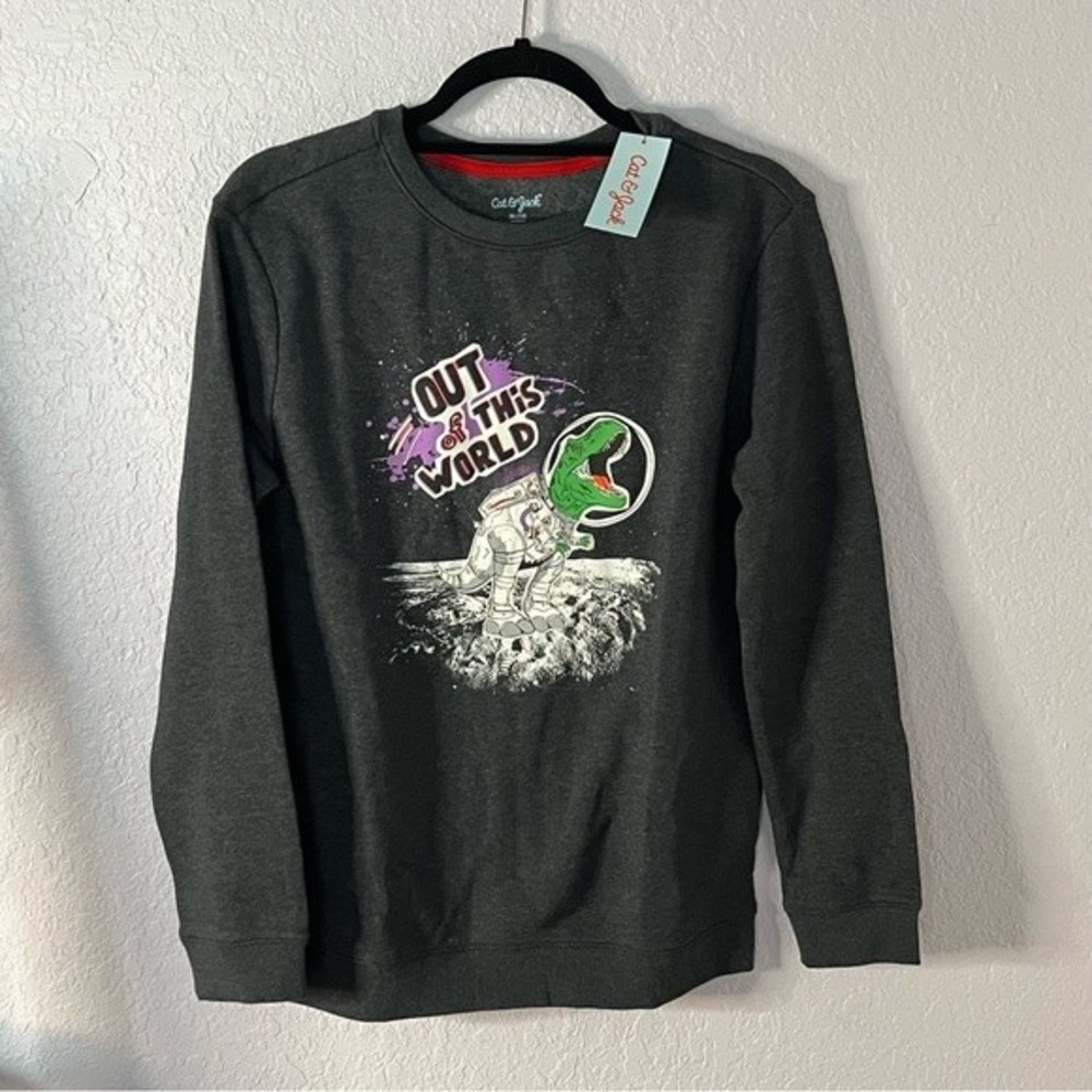 Cat & Jack Boys Out of this World Heather Gray Pullover Fleece Sweatshirt NEW!